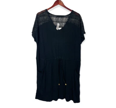 $27 • Buy NEW SWIMSUITS FOR ALL Size 10/12 Black Swimsuit Cover Up Dress Crochet Detail