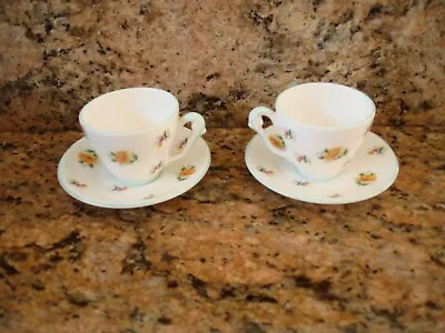 Vintage Two Sets Miniature Tea Cups And Saucers Yellow Dalias Aqua Trim England • $9.95