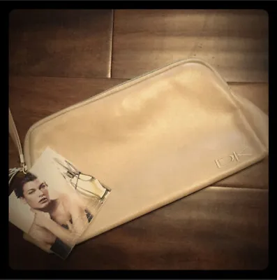 Donna Karan Cosmetic Make Up Bag Beige Travel Zipper Clutch • $11.50