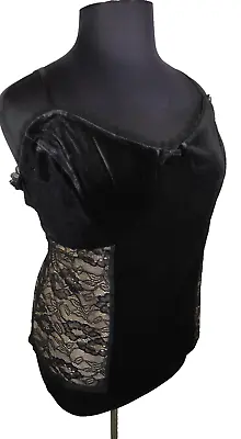 City Chic Women's Black Velvet & Lace Fully Lined Cami Tank Top Plus Size 24 • $59.82