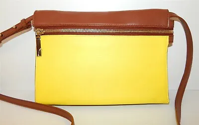 Victoria Beckham Brown Yellow Leather Clutch Crossbody Bag • $244.99
