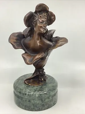 Villanis 9” Bronze Art Sculpture Flower Girl On Green Marble Base • $295