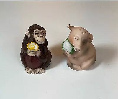 Vintage Pig And Monkey Salt & Pepper Shakers Kitschy Japan • $11.95