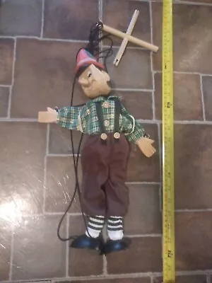 Vintage Wood Pinocchio Marionette Doll Plaid Shirt Vintage Fun Puppet Man • $46.52