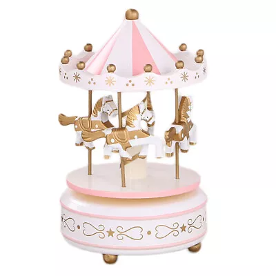 AU Vintage Musical Wooden Carousel 4 Horse Round Wind Up Music Box Christmas • $23.76