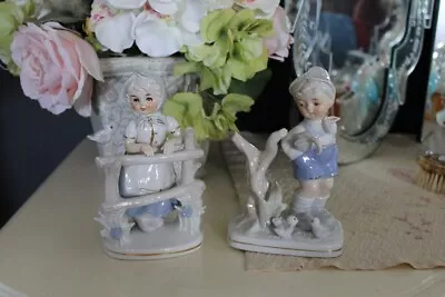 Pair Of Vimax Creation Delft Style Porcelain Boy & Girl Statues Porcelain Blue • $32