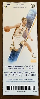 Utah Jazz 1/24/2015 NBA Ticket Stub Vs Brooklyn Nets • $5.95