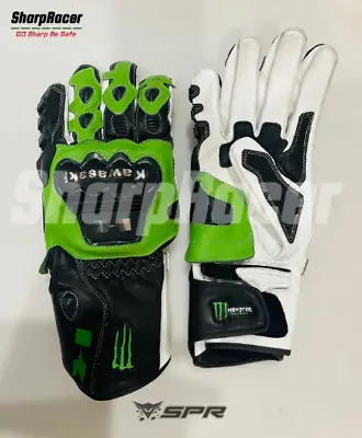 Kawasaki Monster Energy Motorbike Motorcycle Motogp Racing Leather Gloves • $110.81