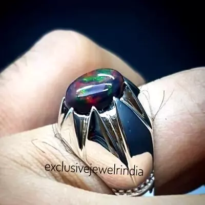 Natural Black Opal Ring Men's Heavy Ring 925 Sterling Silver Ring For Him • $145