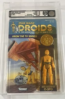 Vintage Star Wars AFA/CAS 85/85/85 C-3PO DROIDS TV CARTOON 1985 Back Card MOC!! • $3499.99