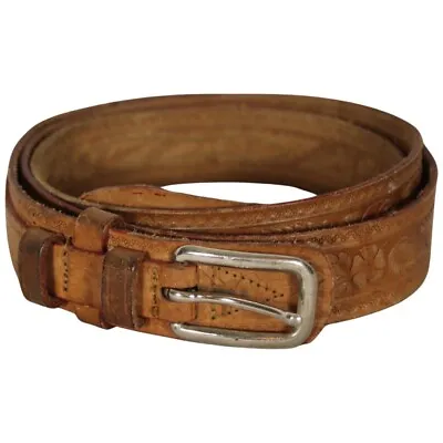 Vintage Brown Leather Belt Western Tooled Embossed Rodeo 44x1x.2 In 36-40  Waist • $19.99