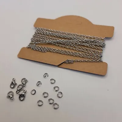 £4.99 • Buy Stainless Steel Jewellery Necklace Kit With Chain, Lobster Clasps And Jump Rings