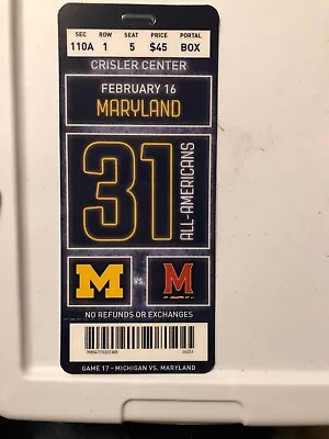 2018-2019 Michigan Wolverines Vs Maryland Basketball Plastic Ticket • $9.99