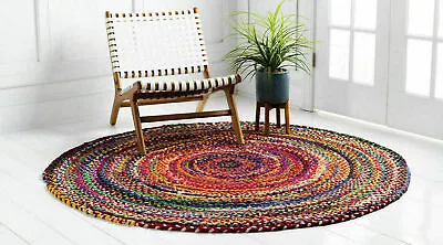 Rug 100% Cotton Round Natural Reversible Braided Modern Rustic Look Style Rug • $179.99