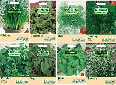 £1.89 • Buy Herbs Seeds Thyme Sage Parsley Dill Coriander Chives Basil Country Value 