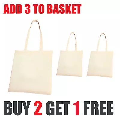 100% Premium Cotton Canvas Shopping Bag Shoulder Tote Shopper Bags Reusable UK • £2.99
