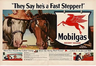 1941 Mobil Mobilgas Flying Red Horse Plow Horses Centerfold Vintage Print Ad • $17.50