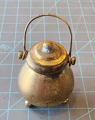 Miniature Doll House Brass Footed Kettle Pot W/ Bail & Lid Mini Vintage - GwGG • $22.50