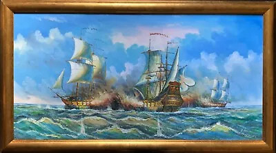 An 18thc Maritime Naval Battle Scene - Superb Seascape Oil Painting • £299