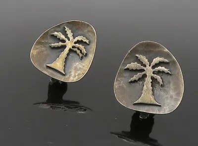 ISRAEL 925 Silver - Vintage Oxidized Palm Tree Non Pierce Earrings - EG4864 • $52.94