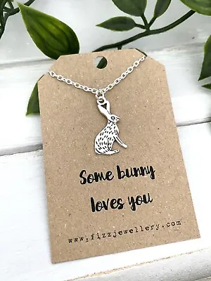 £3.99 • Buy Some Bunny Loves You Rabbit Silver Plated Necklace Message Card Easter Gift
