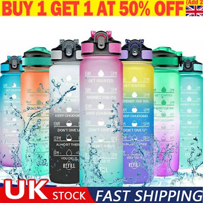 1 Litre Motivational Gym TikTok Time With Bottle'Water Tritan Free BPA Markings • £4.98