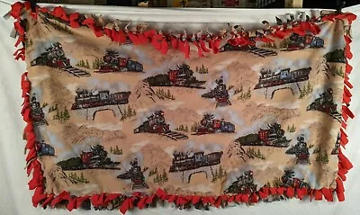 Train Quilt Handmade Crib Blanket Comforter 48  X 28  Fleece Steam Trains  • $14.99