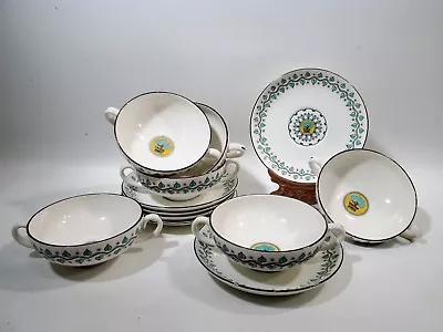 Arts & Crafts Wedgwood China AL6865 Vine Berries 6 Cream Soup Cups Saucers A6865 • $239.99