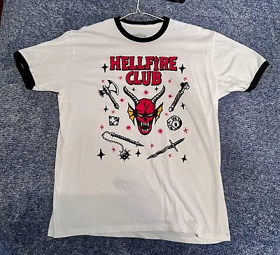 Netflix Stranger Things White/Black Hellfire Club Ringer T-Shirt Size Large • $12.99