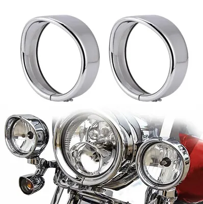 $35.99 • Buy Chrome 4.5  Passing Fog Light Lamp Trim Ring Decorate Visor For Harley Road King
