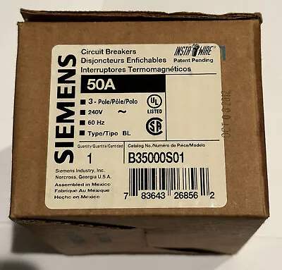 New In Box | Siemens B35000S01 | 3 Pole 50 Amp 240v Bolt On Shunt Trip Breaker • $230