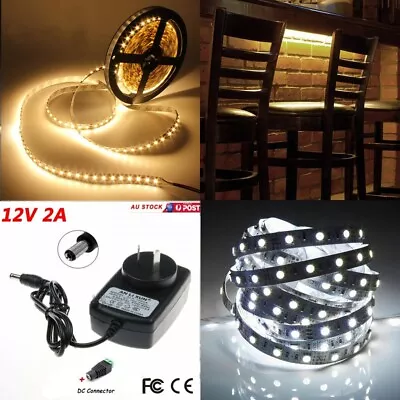 5M 10M 3528 SMD Cool/Warm White Flexible LED Strip Lights 12V Power Kit Daylight • $7.59