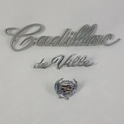 Vintage Cadillac De Ville Car Emblem Badge Script Logo Metal Original • $89.95