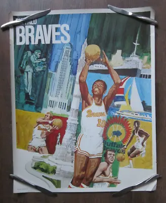 Vintage 1970 Original BUFFALO BRAVES NBA BASKETBALL POSTER Player Boat Ship Art • $69.99