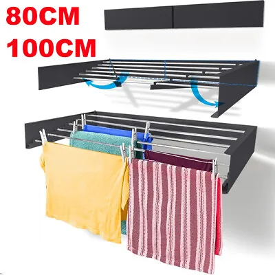 Durable Wall Mounted 80cm/100cm Airer Towel Drying Rack Extendable Clothes Dryer • £27.79