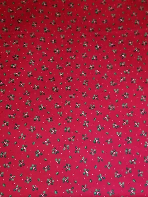 VTG VIP Cranston Christmas Fabric Red W/ Holly Leaves 2.75  Yards × 46   Cotton • $10