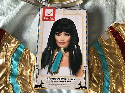 Cleopatra Wig With Fringe/Gold Braiding Egyptian Fancy Dress &  Accessories • £9.99