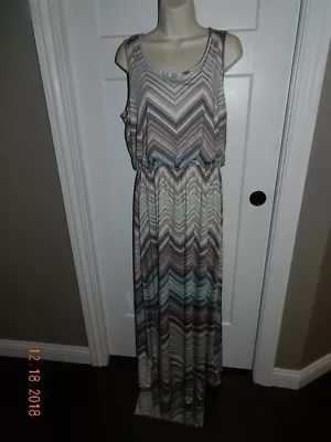 Boho Maxi Dress Crochet Lace Sz L Pastel Light Teal Pink Gray Chevron Maurices  • $24.99