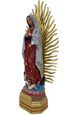 Virgen De Guadalupe 8 Inch Resin Statue W/ Gold Plastic Grey Cloak Glitter New • $22.99