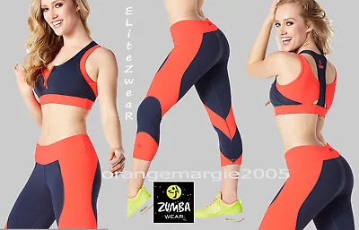 ZUMBA 2 Pc.SET!! Team Z Capri Leggings W Flattering Panel Inserts + Zip BRA TOP  • $88