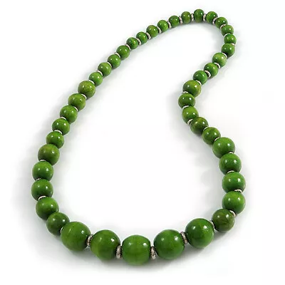 Long Graduated Wood Bead Necklace In Lime Green/ 70cm Long • $18.93