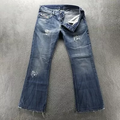 Diesel Jeans Mens 31x30 Blue Zathan Bootcut Button Fly Ripped Medium Wash Denim • $89.99