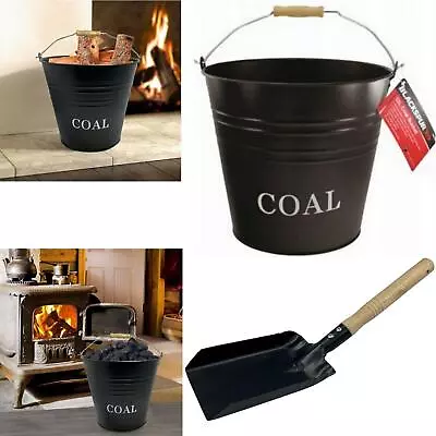 12L Metal Coal Bucket Fireside Storage Coal Bin Skuttle Fire Log Shovel Dustpan • £9.99