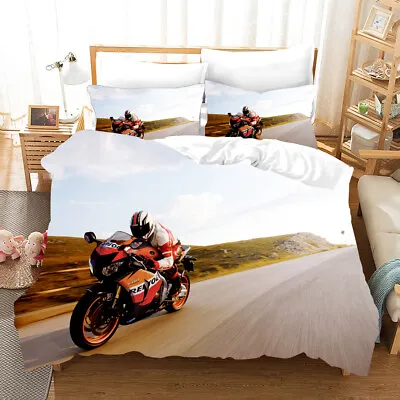 Motorcycle Racing Duvet Cover Quilt Cover Queen Pillowcase Sport Bedding Set • $48.47
