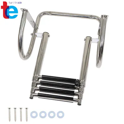 4 Steps Pontoon Boat Ladder Stainless Steel Folding Telescoping Rear Entry • $82.09