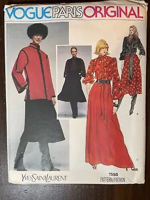 Vogue 1558 Vintage 70's Paris Original Yves Saint Laurent Designer Pattern Sz.12 • $85