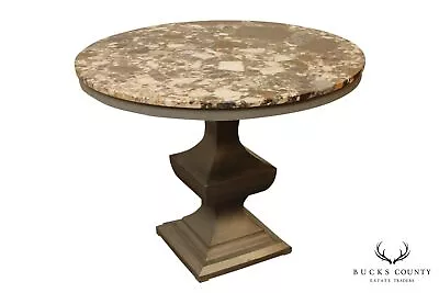 Mid Century 40 Inch Round German Marble Metal Wrapped Center Table • $1195