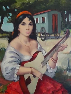 Superb Signed Painting-c.1960-carrier Guitar Gypsy-the Spirit Marcel Dyf- • $159.83