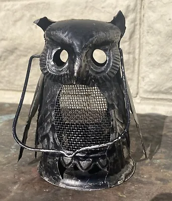 Vintage Halloween Owl Black Lantern Metal Votive Candle Holder 8” • $15.99