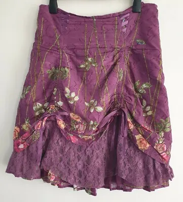 £9.99 • Buy Joe Browns Purple Floral Ribbon Ruched Ribbon Lace Boho Bo Peep Skirt Size 14